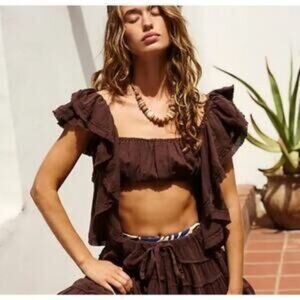 Free People Ruffled Crop Top Brown Size XS NWT